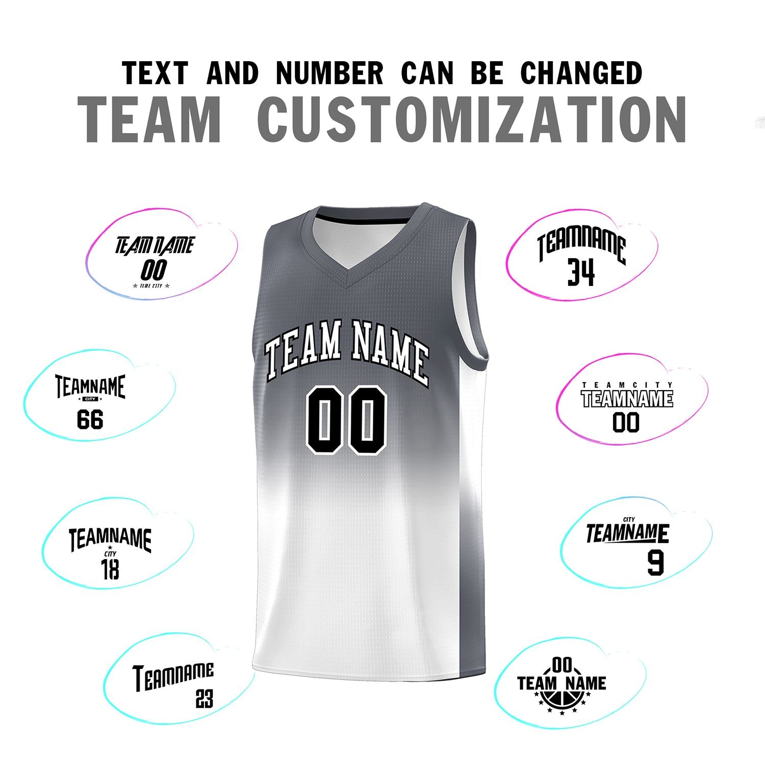 Custom Dark Gray White Gradient Fashion Sets Sports Uniform Basketball Jersey