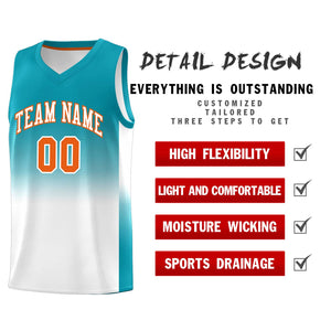 Custom Aqua White Gradient Fashion Sets Sports Uniform Basketball Jersey