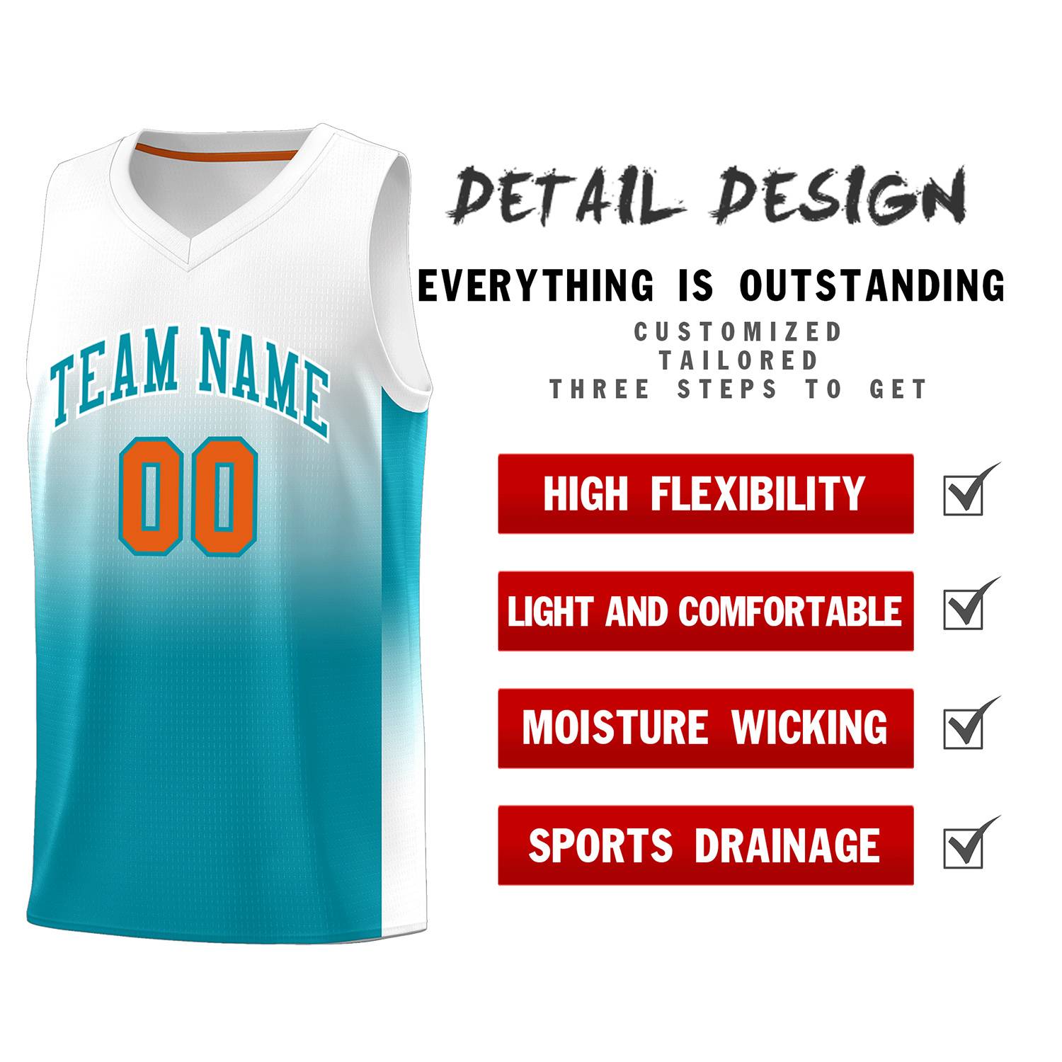 Custom White Aqua Gradient Fashion Sets Sports Uniform Basketball Jersey