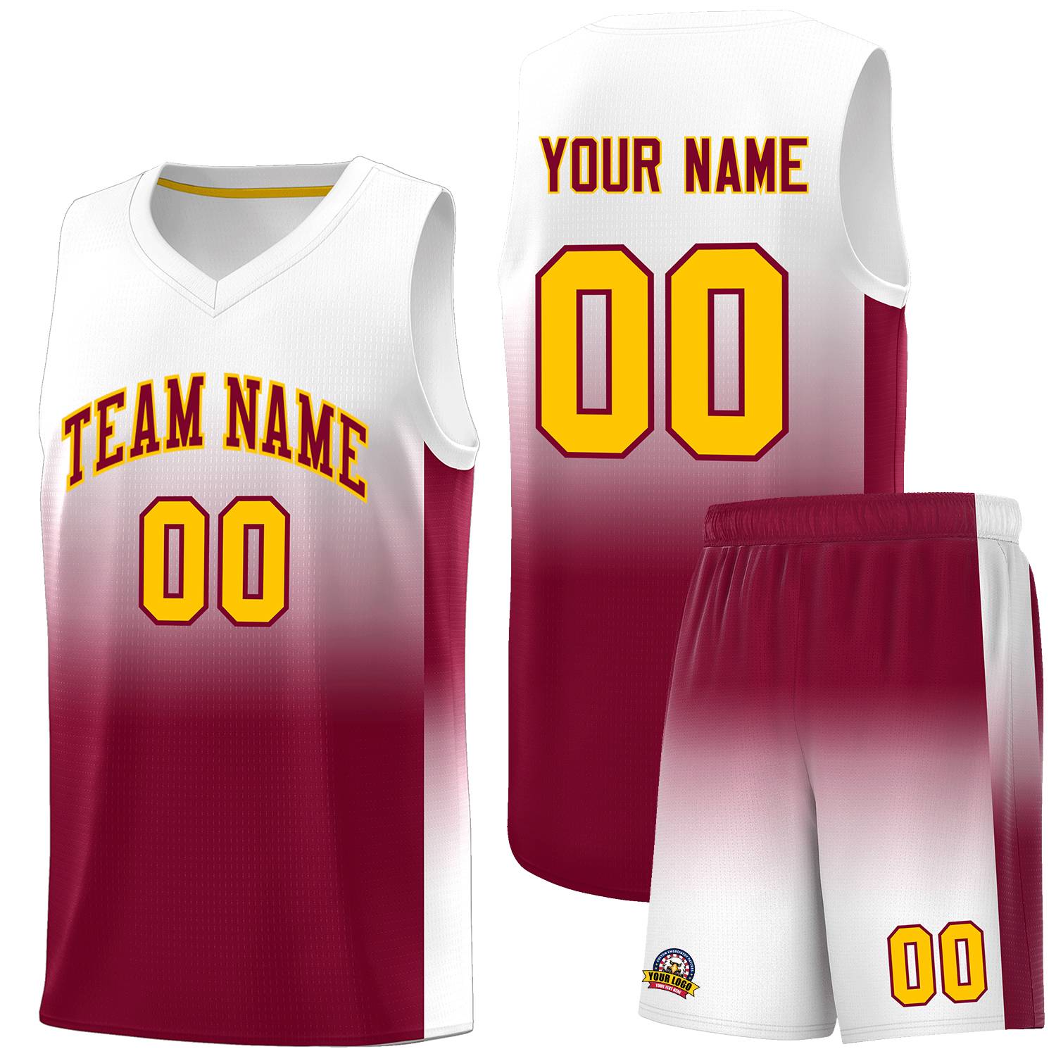 Custom White Crimson Gradient Fashion Sets Sports Uniform Basketball Jersey