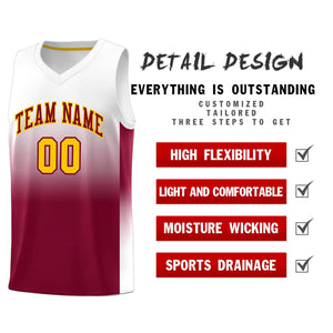 Custom White Crimson Gradient Fashion Sets Sports Uniform Basketball Jersey