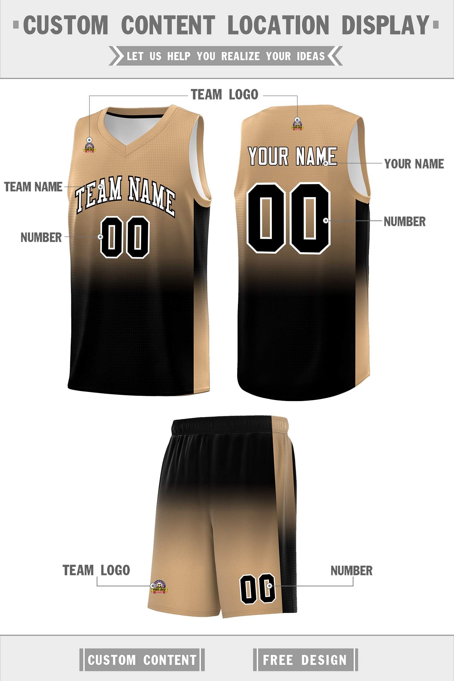 Custom Old Gold Black Gradient Fashion Sets Sports Uniform Basketball Jersey