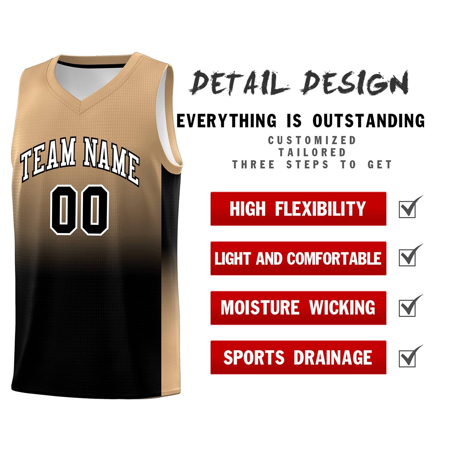 Custom Old Gold Black Gradient Fashion Sets Sports Uniform Basketball Jersey