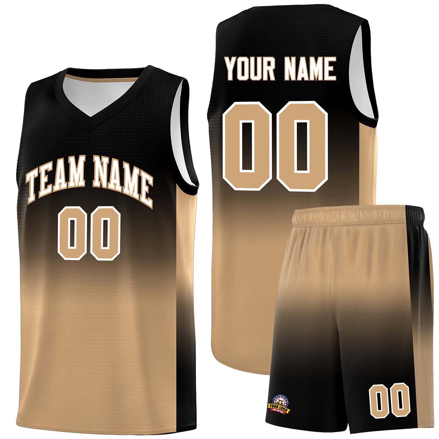 Custom Black Old Gold Gradient Fashion Sets Sports Uniform Basketball Jersey