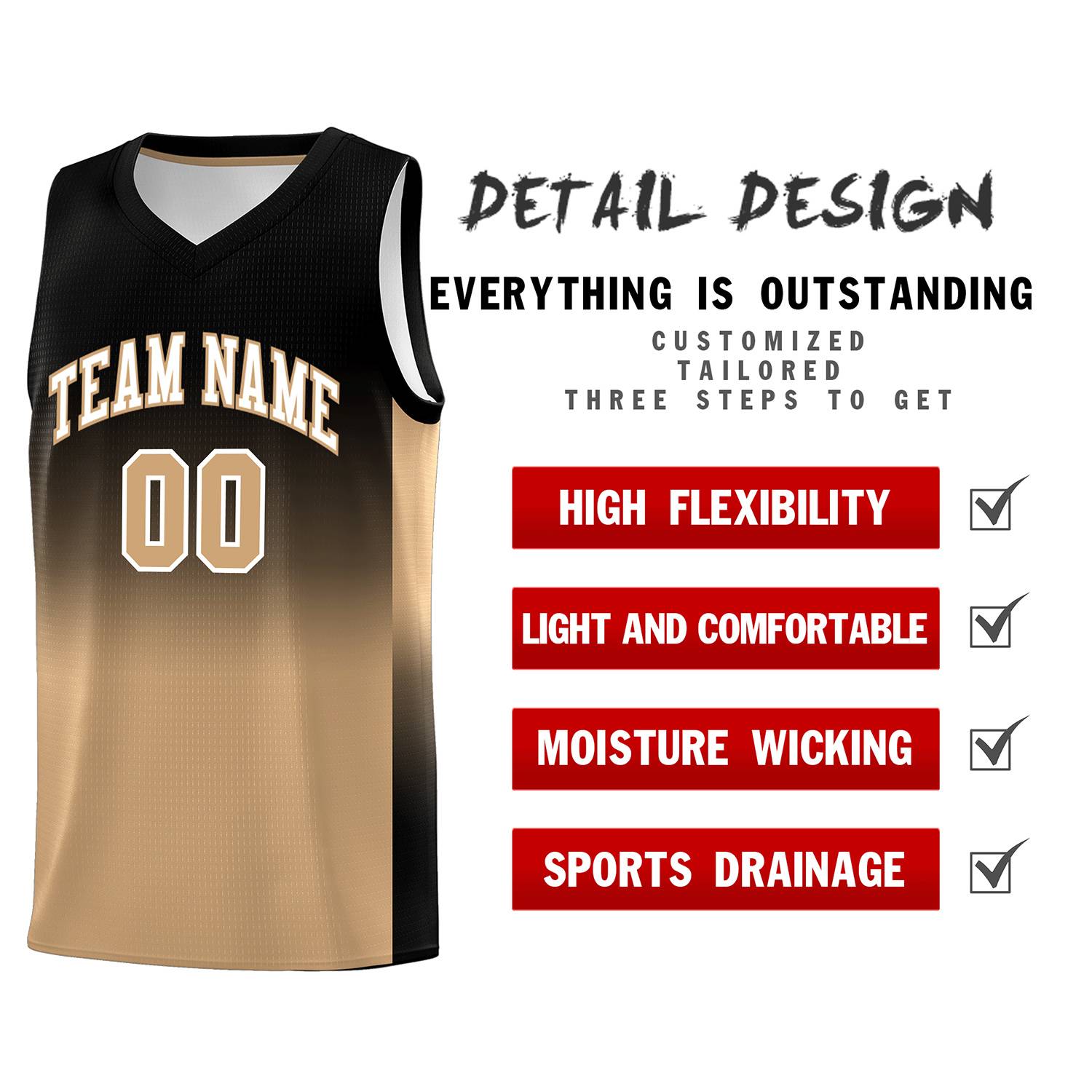 Custom Black Old Gold Gradient Fashion Sets Sports Uniform Basketball Jersey