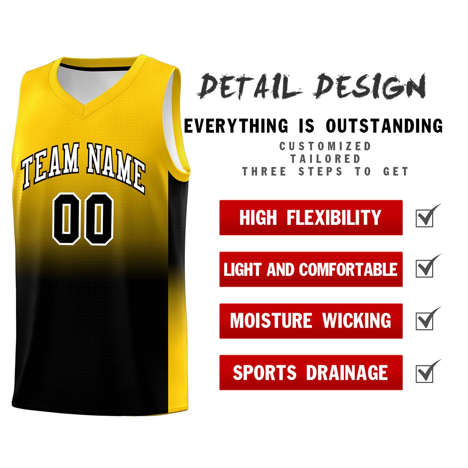 Custom Gold Black Gradient Fashion Sets Sports Uniform Basketball Jersey