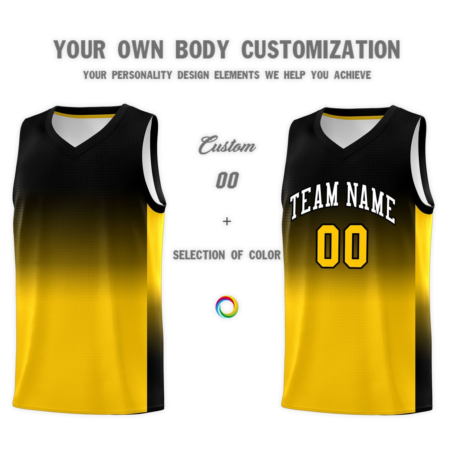 Custom Black Gold Gradient Fashion Sets Sports Uniform Basketball Jersey