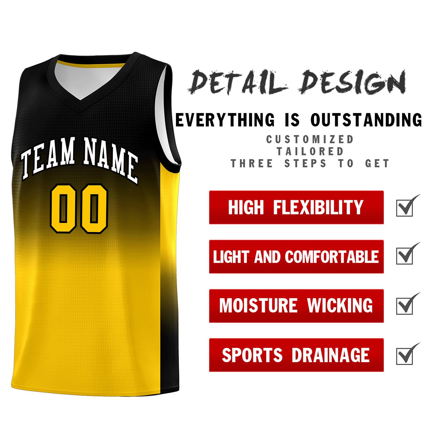 Custom Black Gold Gradient Fashion Sets Sports Uniform Basketball Jersey