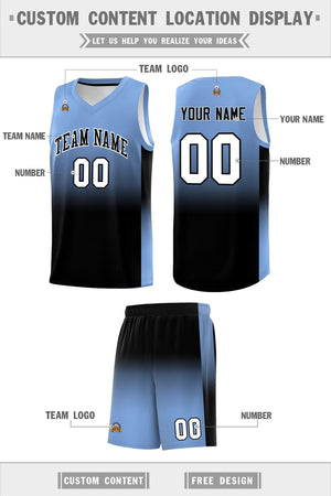 Custom Light Blue Black Gradient Fashion Sets Sports Uniform Basketball Jersey