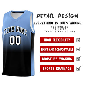 Custom Light Blue Black Gradient Fashion Sets Sports Uniform Basketball Jersey