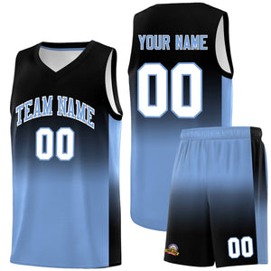 Custom Black Light Blue Gradient Fashion Sets Sports Uniform Basketball Jersey