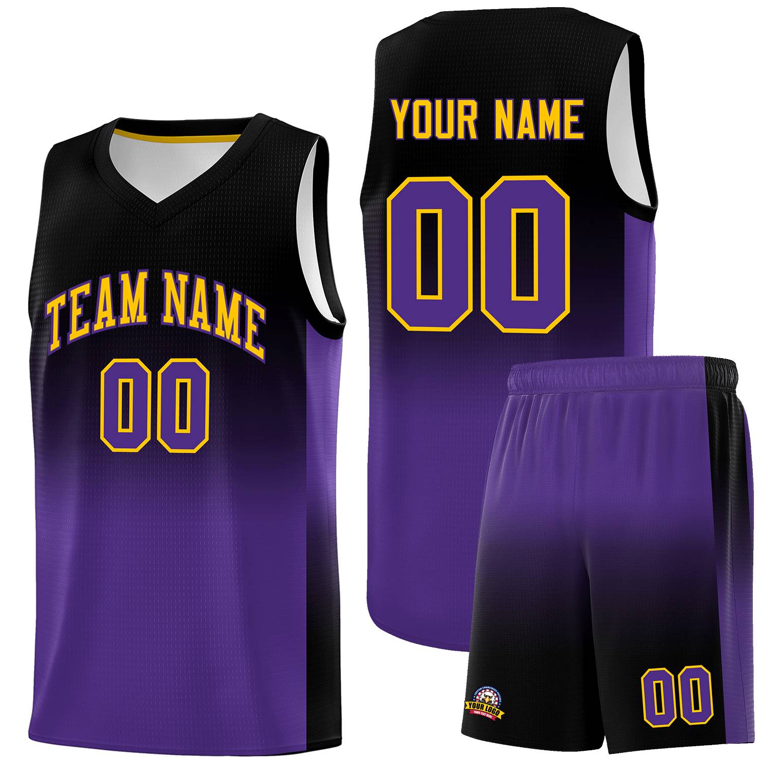 Custom Black Purple Gradient Fashion Sets Sports Uniform Basketball Jersey