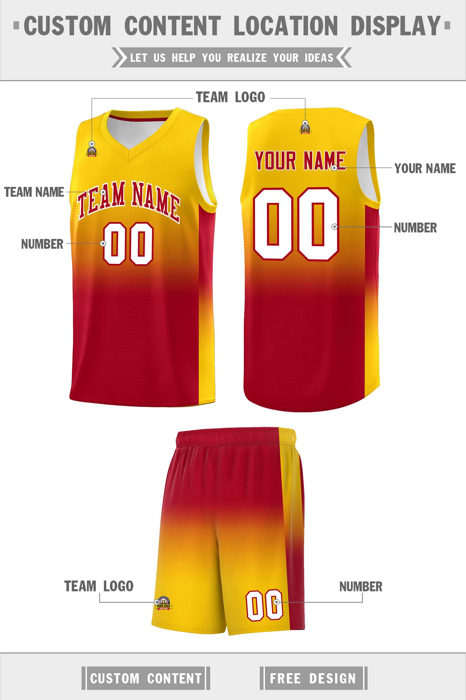 Custom Gold Red Gradient Fashion Sets Sports Uniform Basketball Jersey