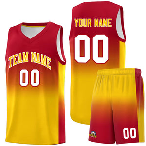 Custom Red Gold Gradient Fashion Sets Sports Uniform Basketball Jersey