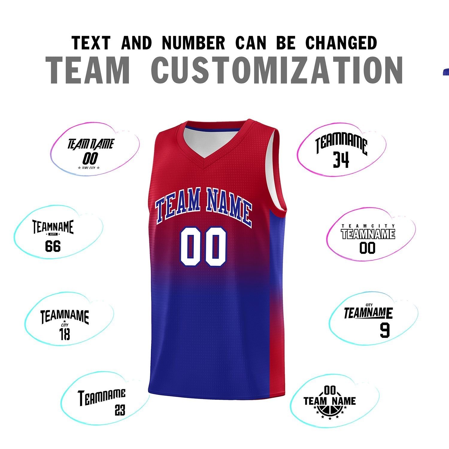 Custom Red Royal Gradient Fashion Sets Sports Uniform Basketball Jersey