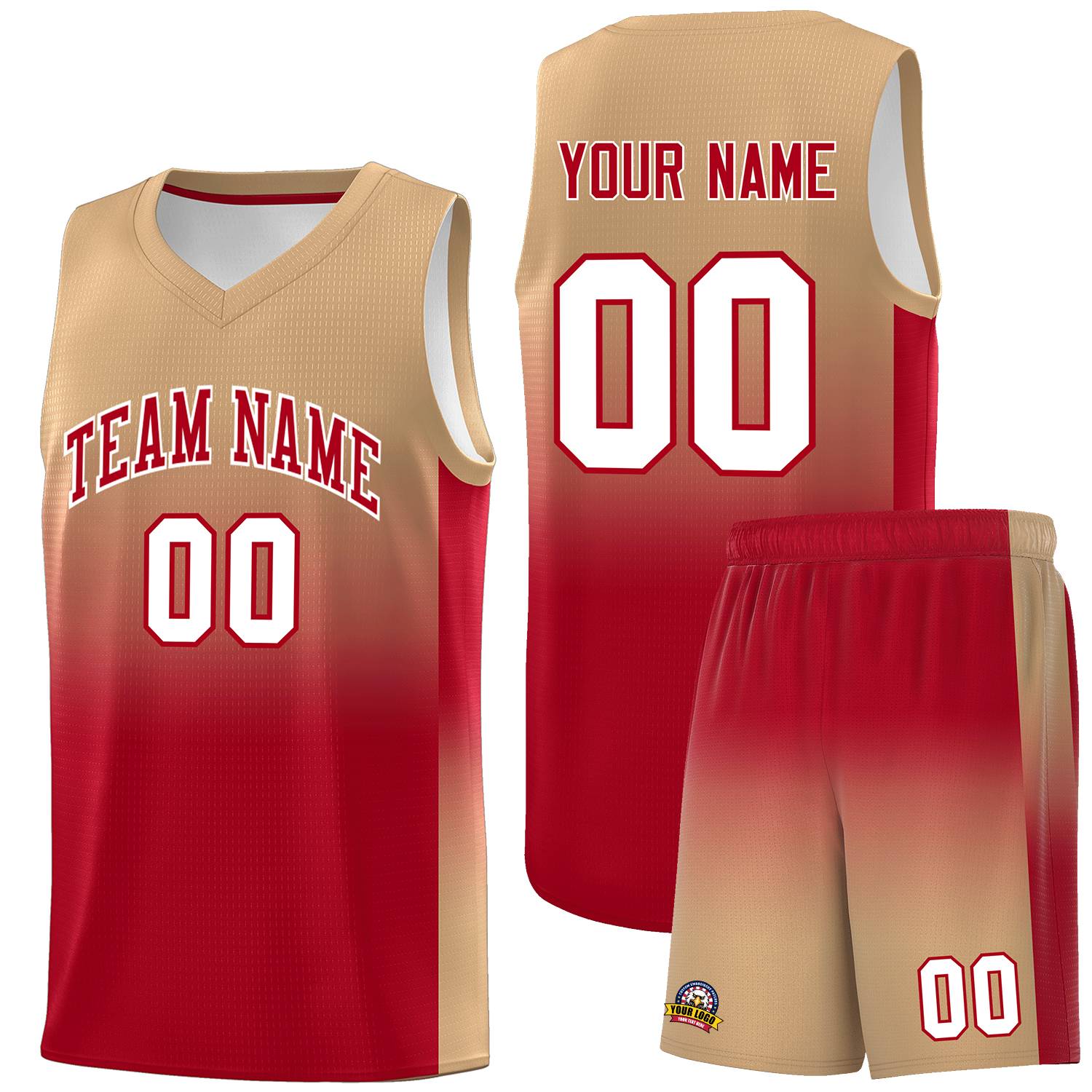 Custom Old Gold Red Gradient Fashion Sets Sports Uniform Basketball Jersey