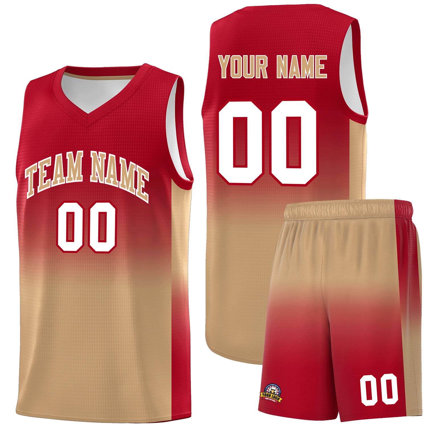 Custom Red Old Gold Gradient Fashion Sets Sports Uniform Basketball Jersey