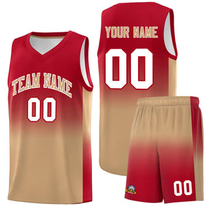 Custom Red Old Gold Gradient Fashion Sets Sports Uniform Basketball Jersey