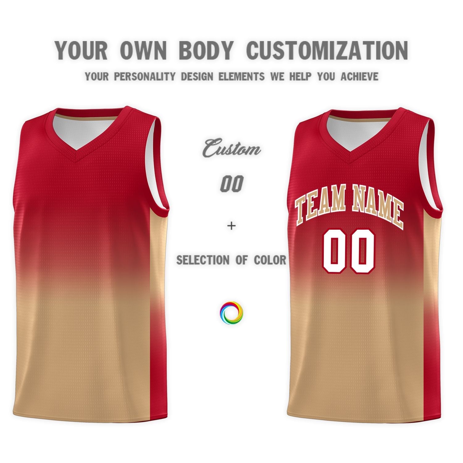 Custom Red Old Gold Gradient Fashion Sets Sports Uniform Basketball Jersey