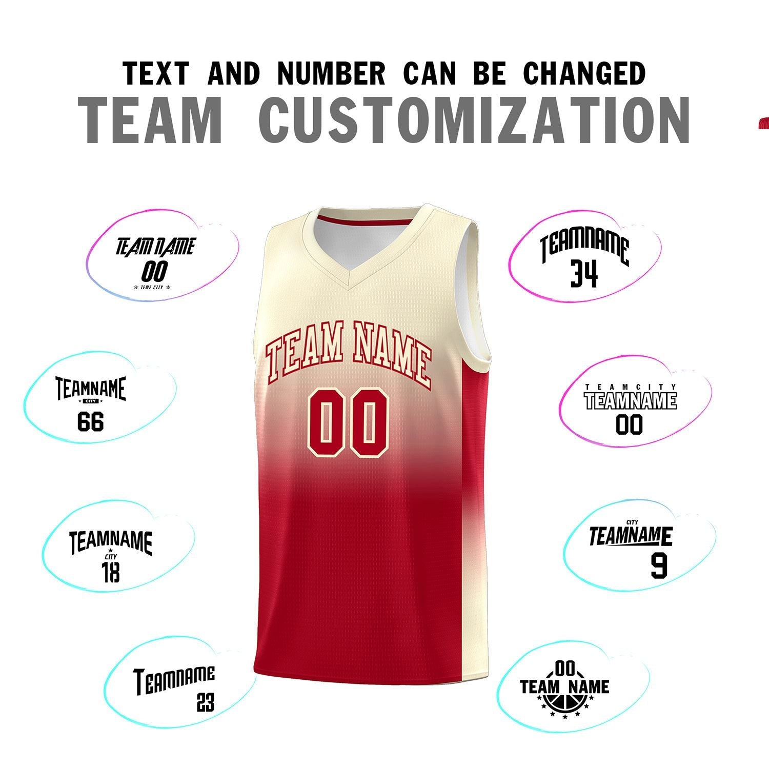 Custom Cream Red Gradient Fashion Sets Sports Uniform Basketball Jersey