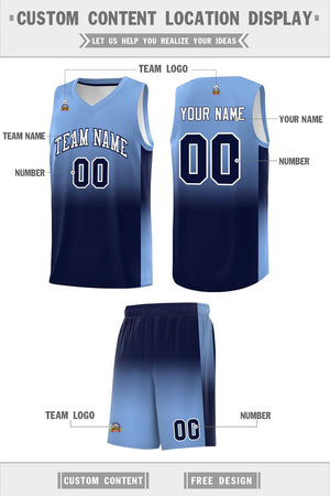 Custom Light Blue Navy Gradient Fashion Sets Sports Uniform Basketball Jersey