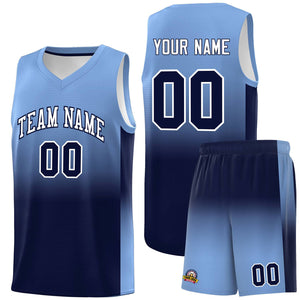 Custom Light Blue Navy Gradient Fashion Sets Sports Uniform Basketball Jersey