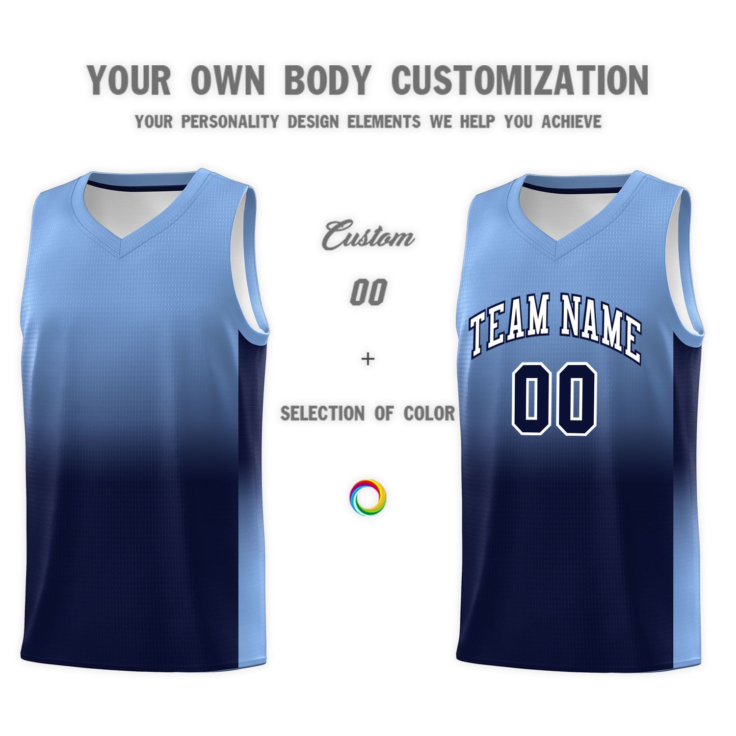 Custom Light Blue Navy Gradient Fashion Sets Sports Uniform Basketball Jersey