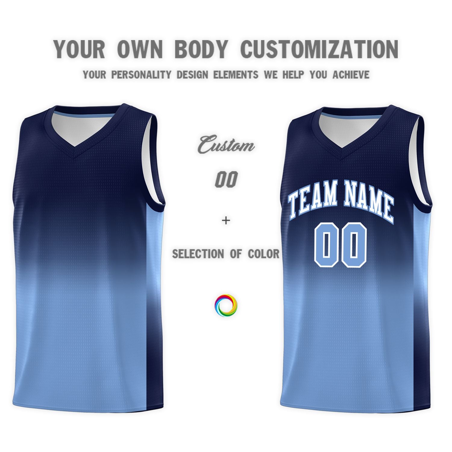 Custom Navy Light Blue Gradient Fashion Sets Sports Uniform Basketball Jersey