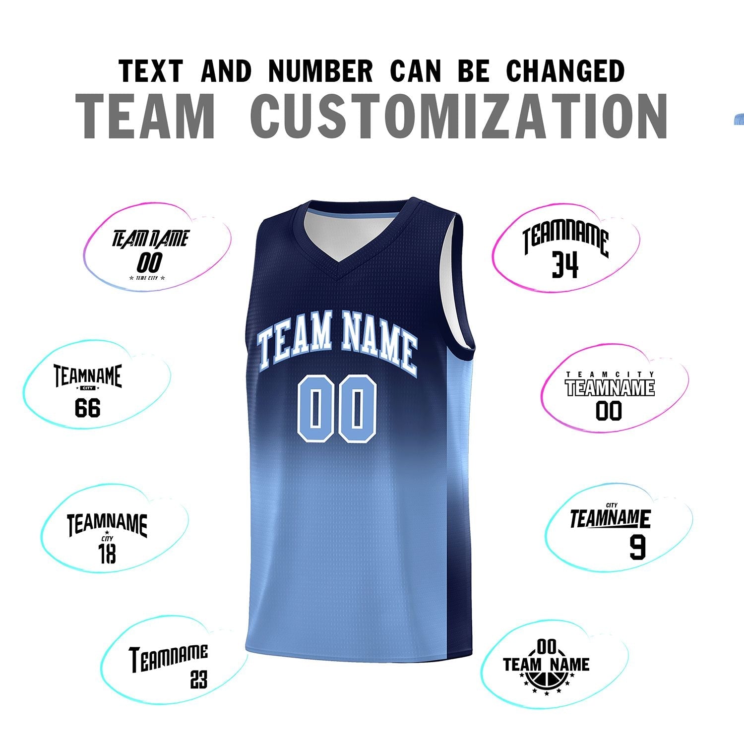 Custom Navy Light Blue Gradient Fashion Sets Sports Uniform Basketball Jersey