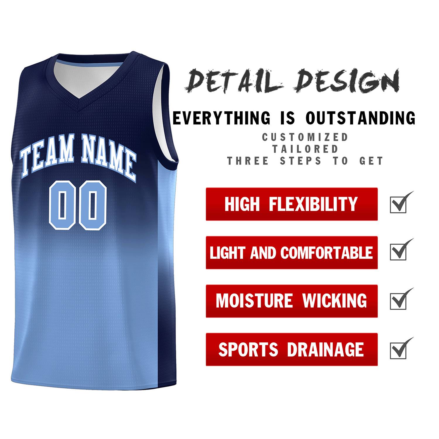 Custom Navy Light Blue Gradient Fashion Sets Sports Uniform Basketball Jersey