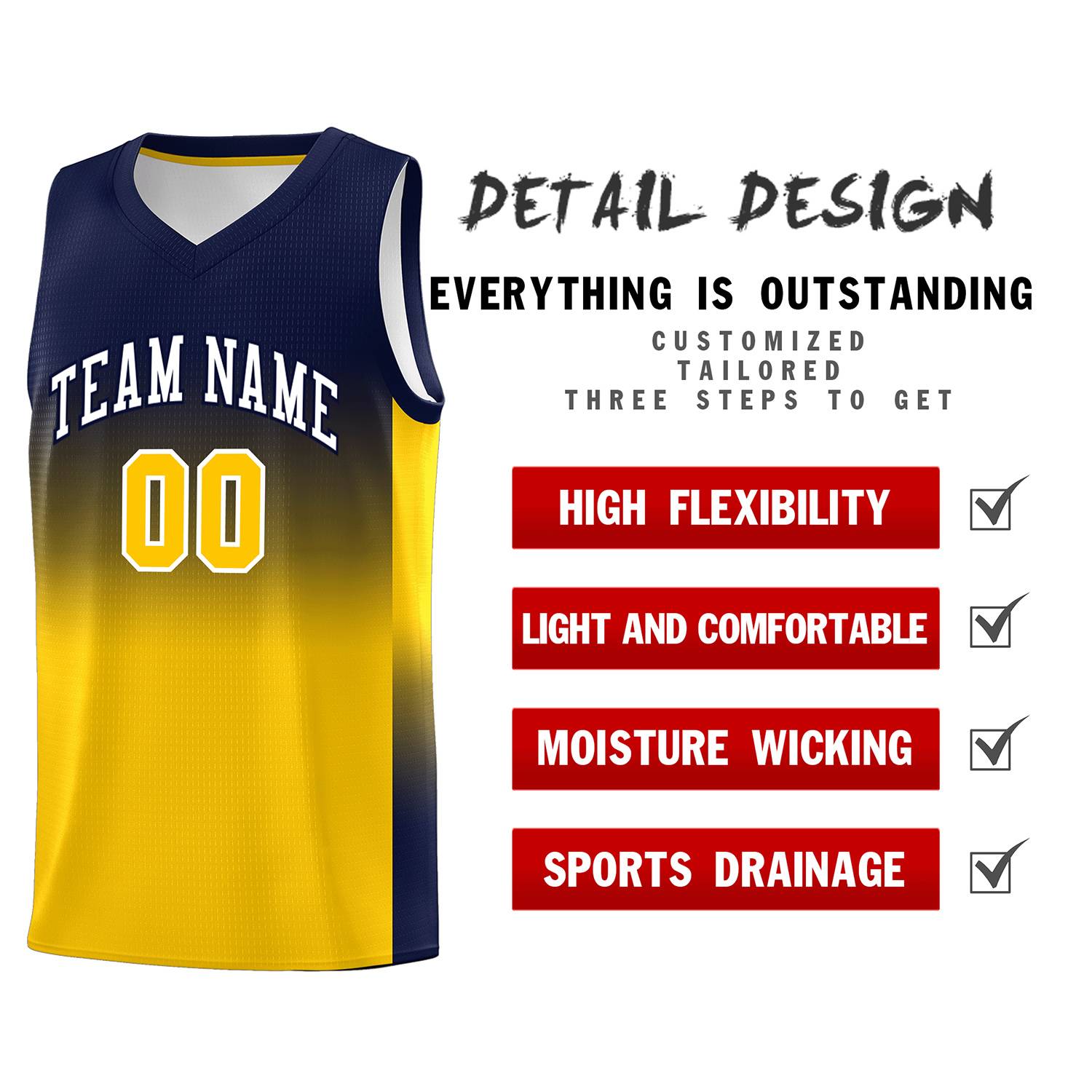 Custom Navy Gold Gradient Fashion Sets Sports Uniform Basketball Jersey