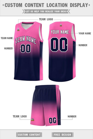 Custom Pink Navy Gradient Fashion Sets Sports Uniform Basketball Jersey