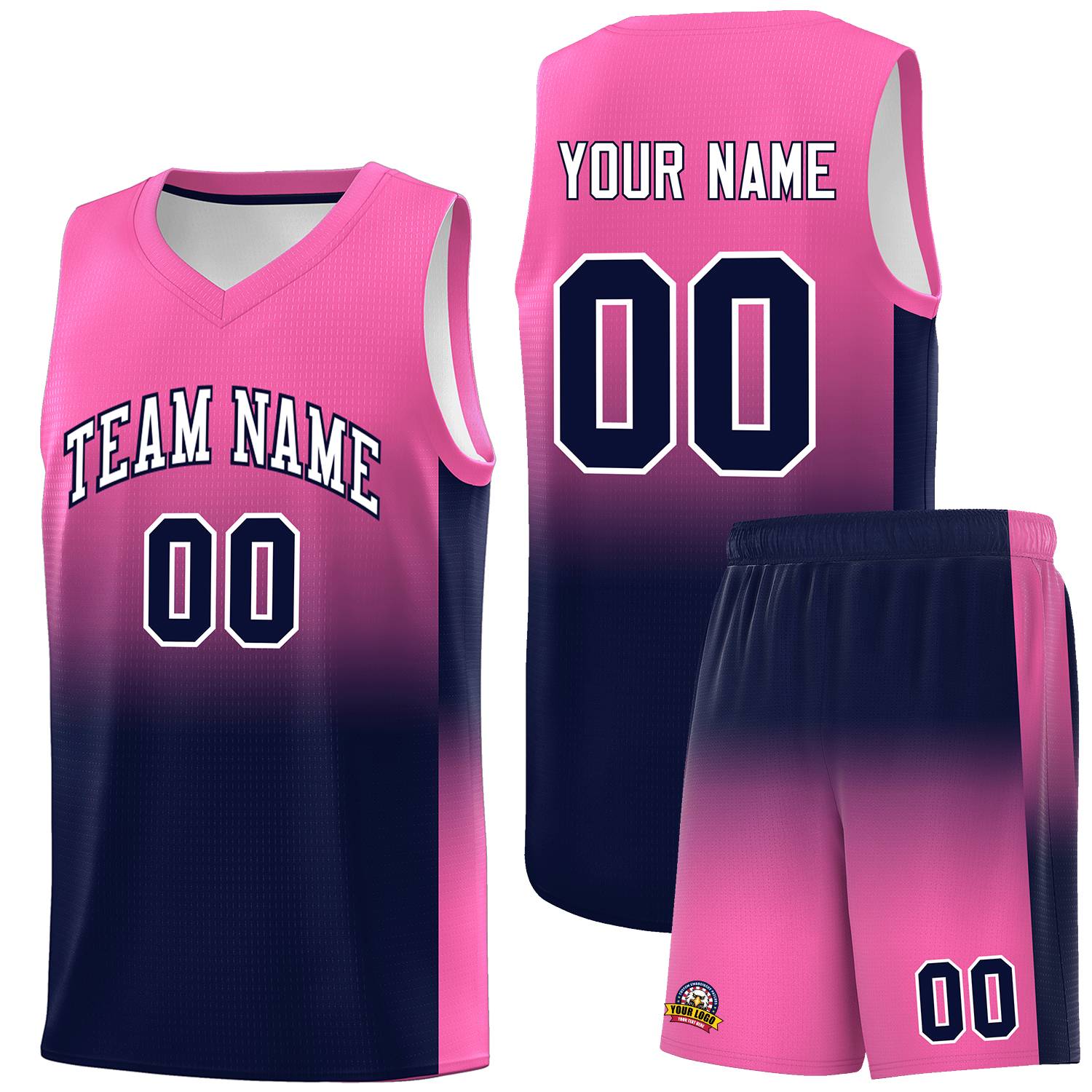 Custom Pink Navy Gradient Fashion Sets Sports Uniform Basketball Jersey