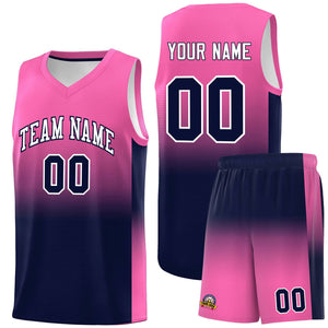 Custom Pink Navy Gradient Fashion Sets Sports Uniform Basketball Jersey