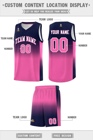 Custom Navy Pink Gradient Fashion Sets Sports Uniform Basketball Jersey