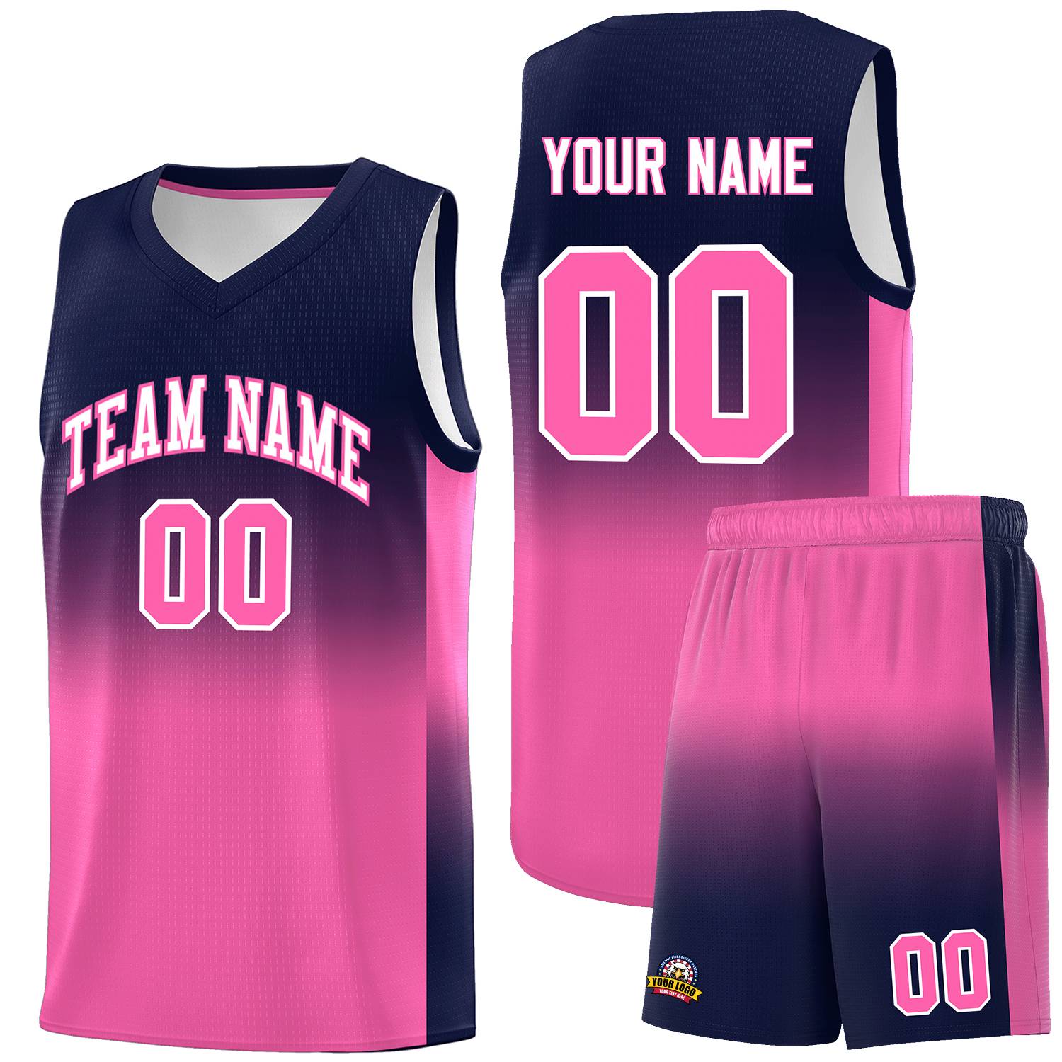 Custom Navy Pink Gradient Fashion Sets Sports Uniform Basketball Jersey