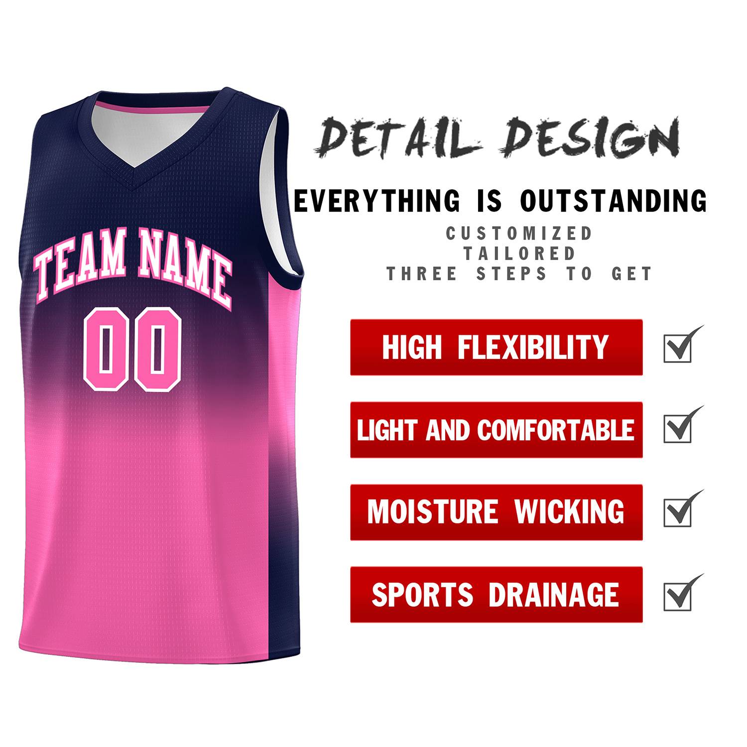 Custom Navy Pink Gradient Fashion Sets Sports Uniform Basketball Jersey