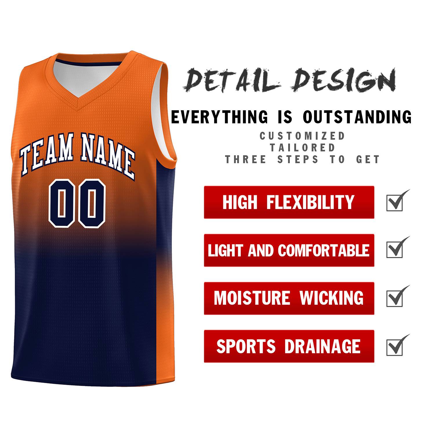 Custom Orange Navy Gradient Fashion Sets Sports Uniform Basketball Jersey