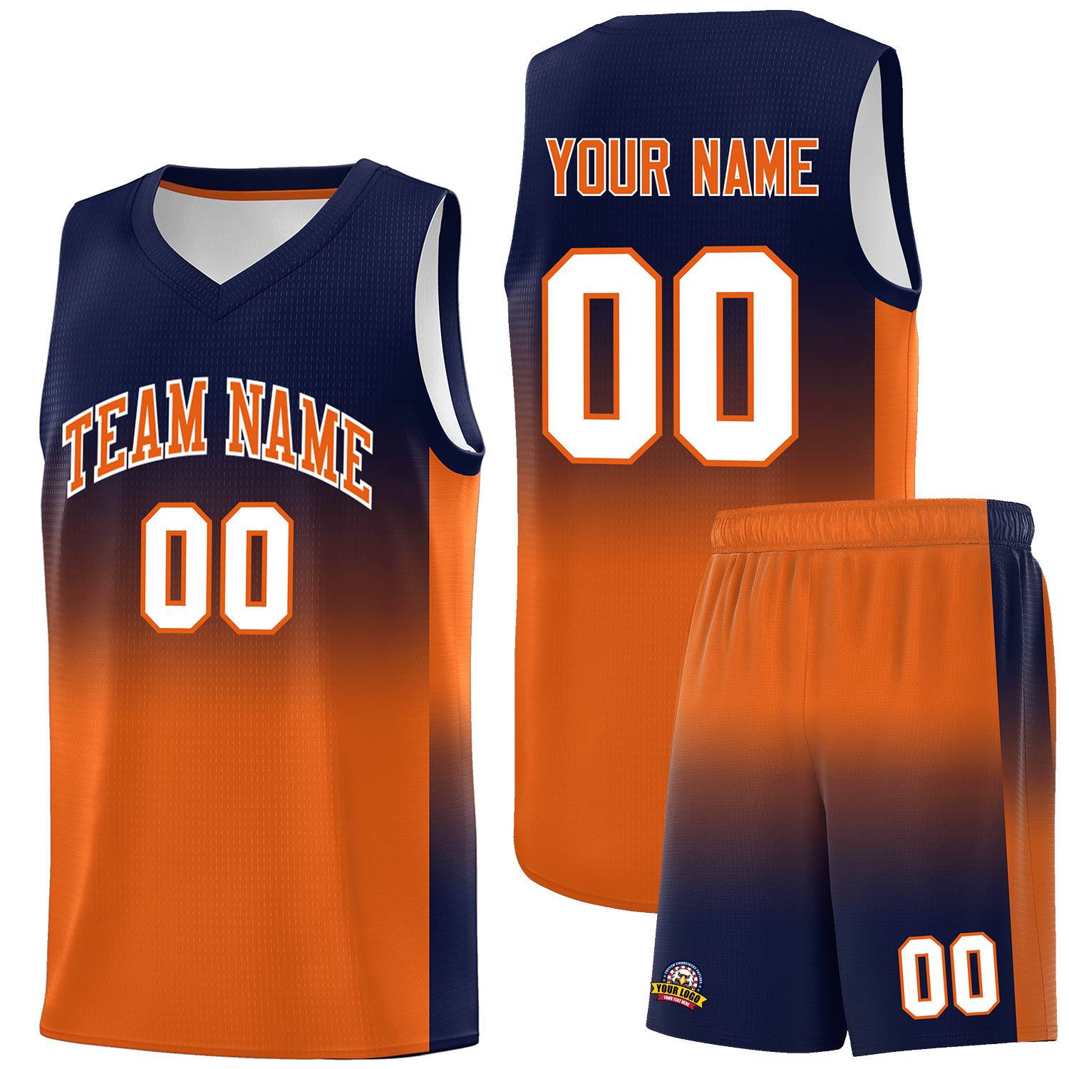 Custom Navy Orange Gradient Fashion Sets Sports Uniform Basketball Jersey