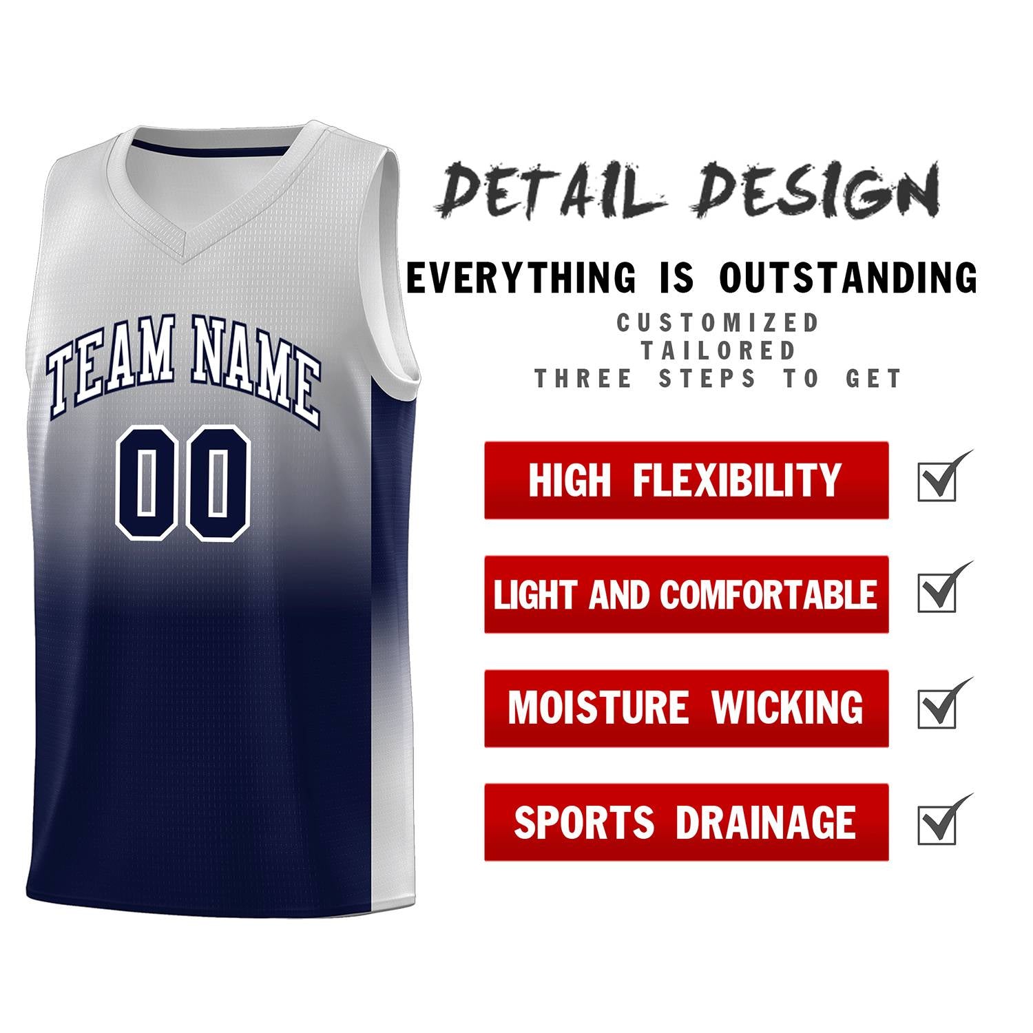 Custom Gray Navy Gradient Fashion Sets Sports Uniform Basketball Jersey