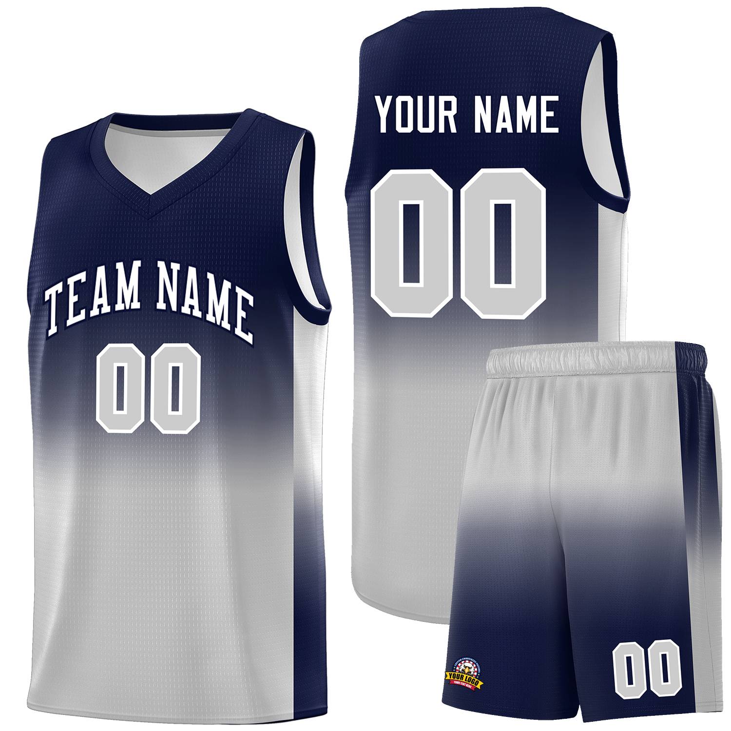 Custom Navy Gray Gradient Fashion Sets Sports Uniform Basketball Jersey