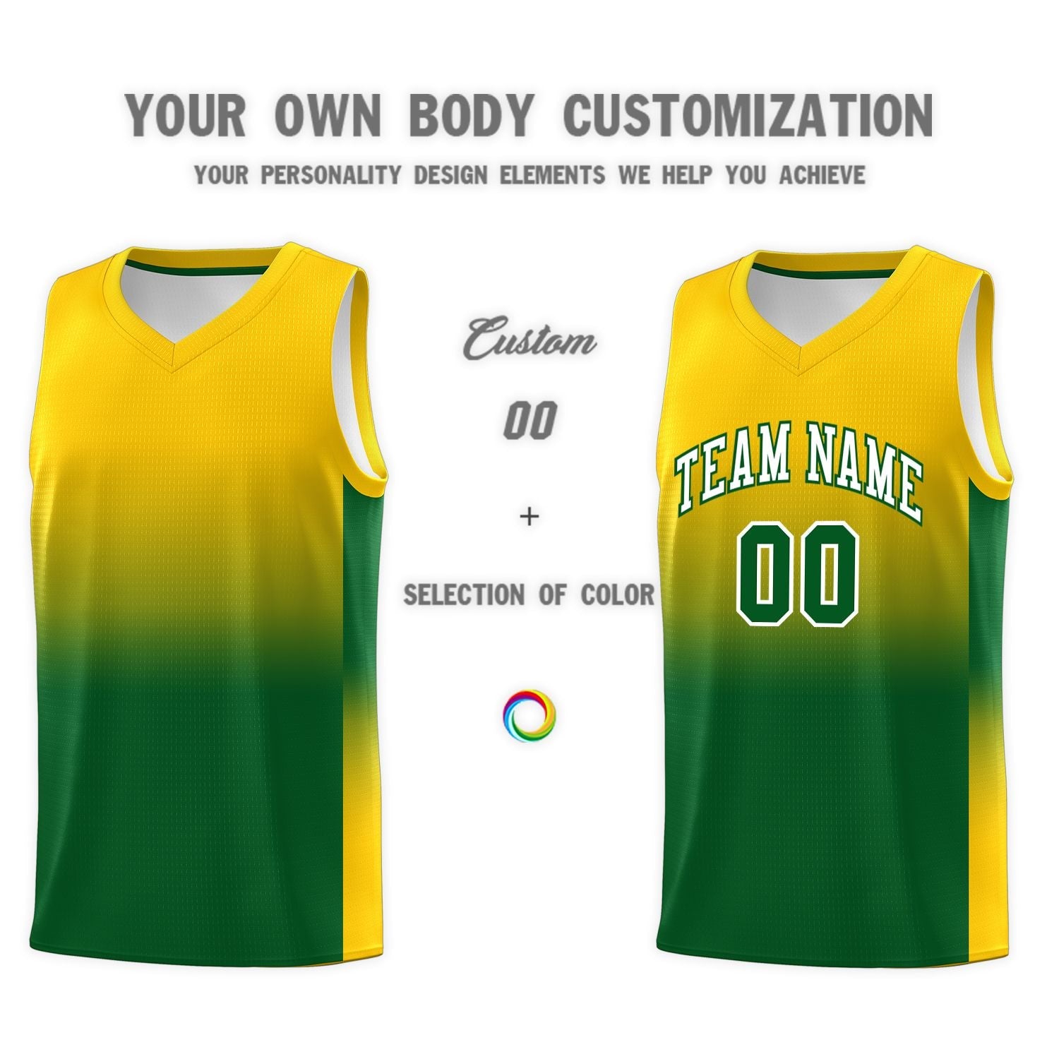 Custom Gold Kelly Green Gradient Fashion Sets Sports Uniform Basketball Jersey