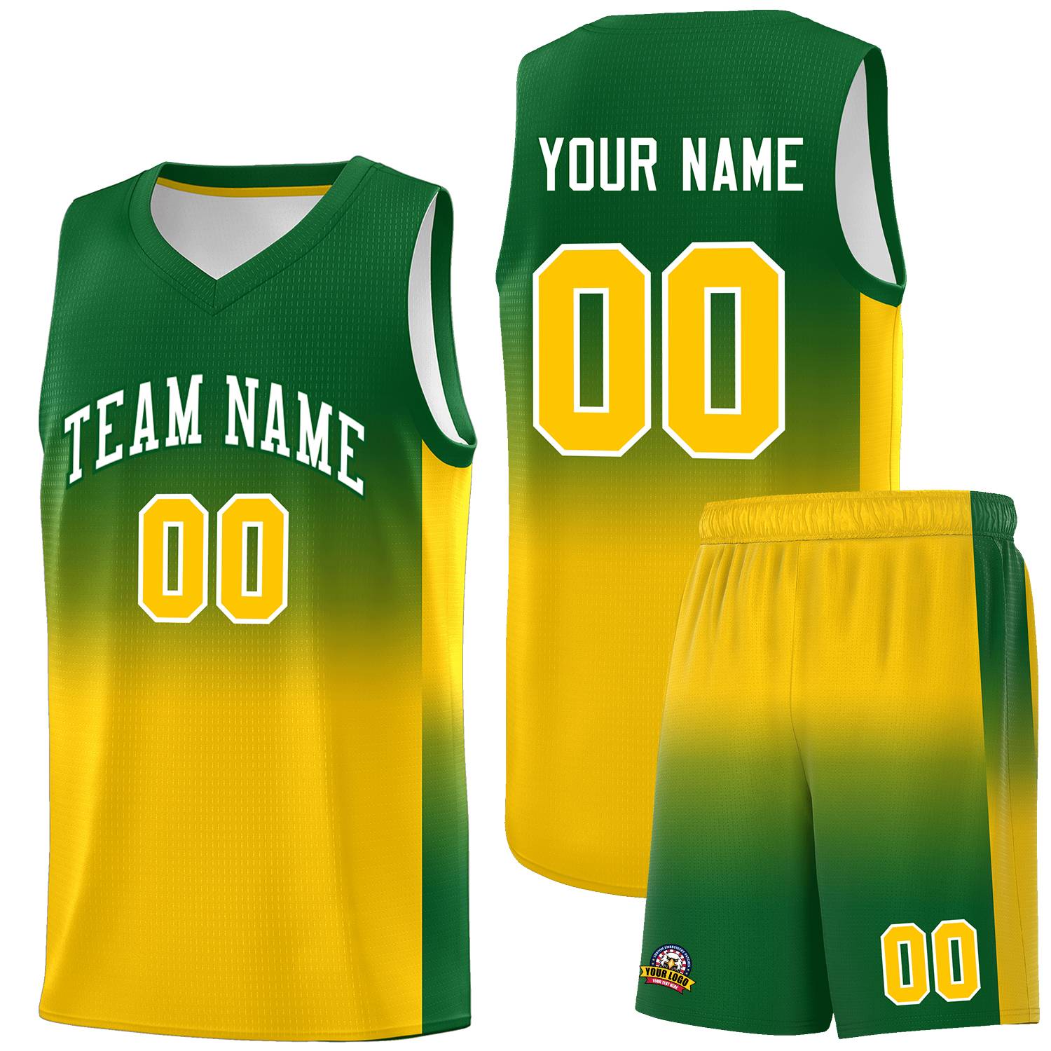 Custom Kelly Green Gold Gradient Fashion Sets Sports Uniform Basketball Jersey