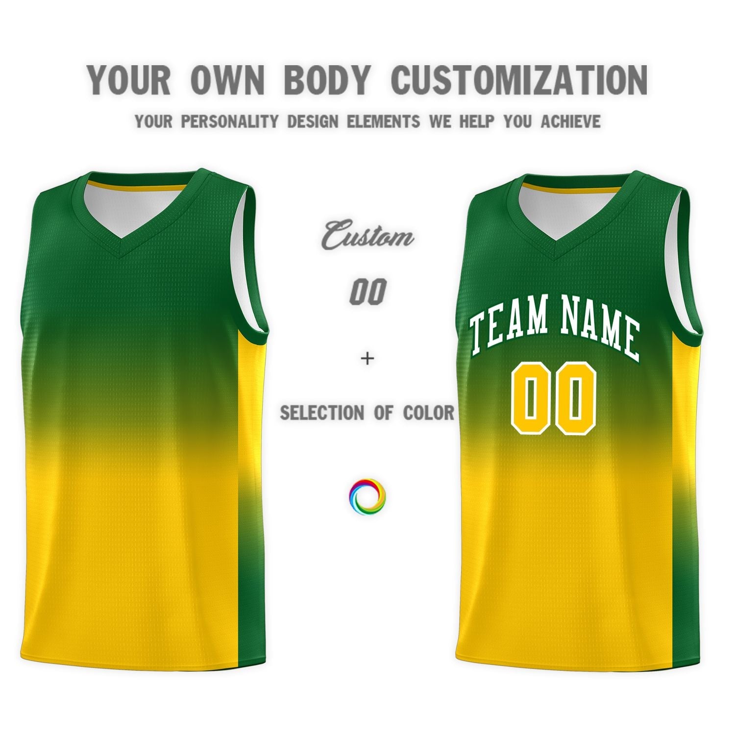 Custom Kelly Green Gold Gradient Fashion Sets Sports Uniform Basketball Jersey