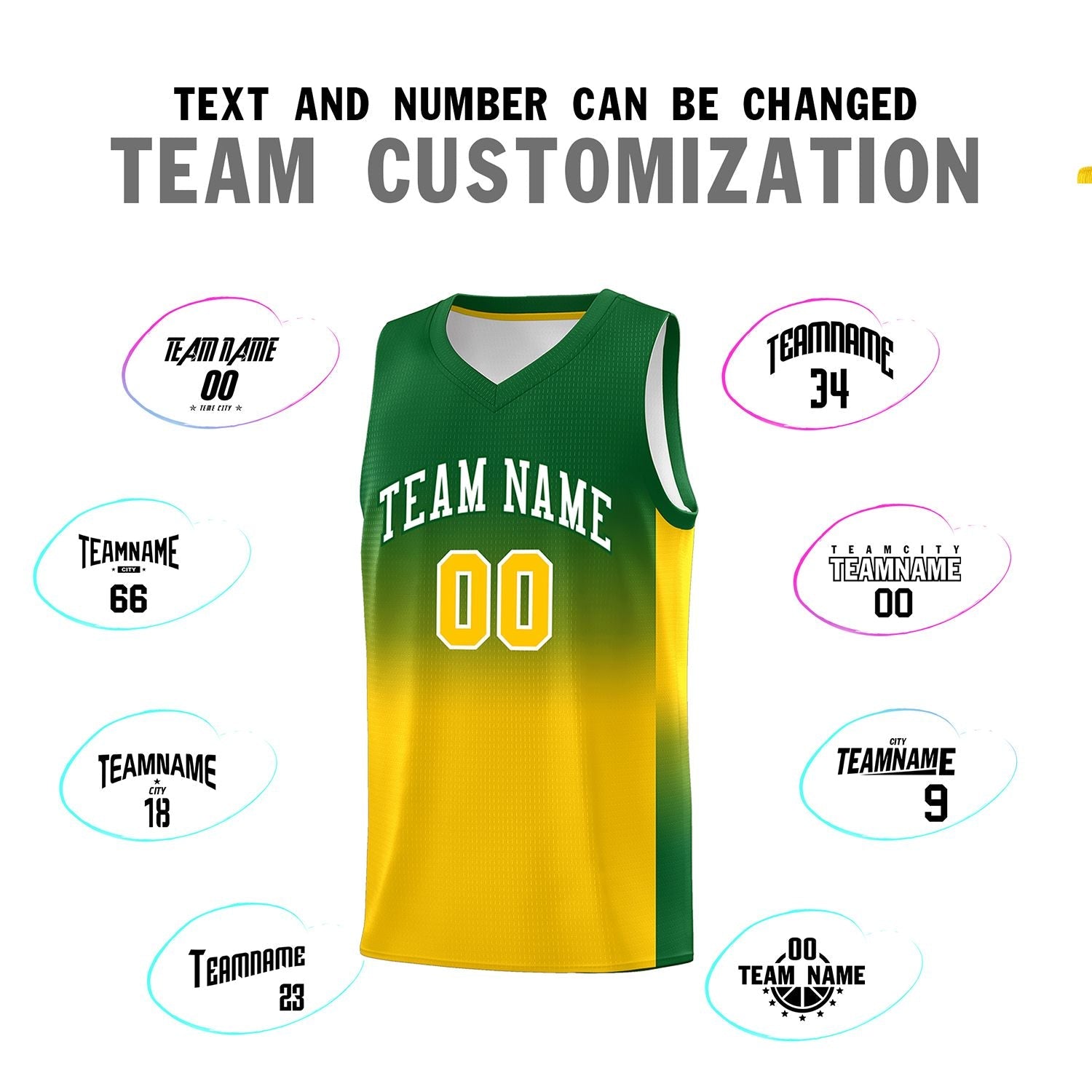 Custom Kelly Green Gold Gradient Fashion Sets Sports Uniform Basketball Jersey