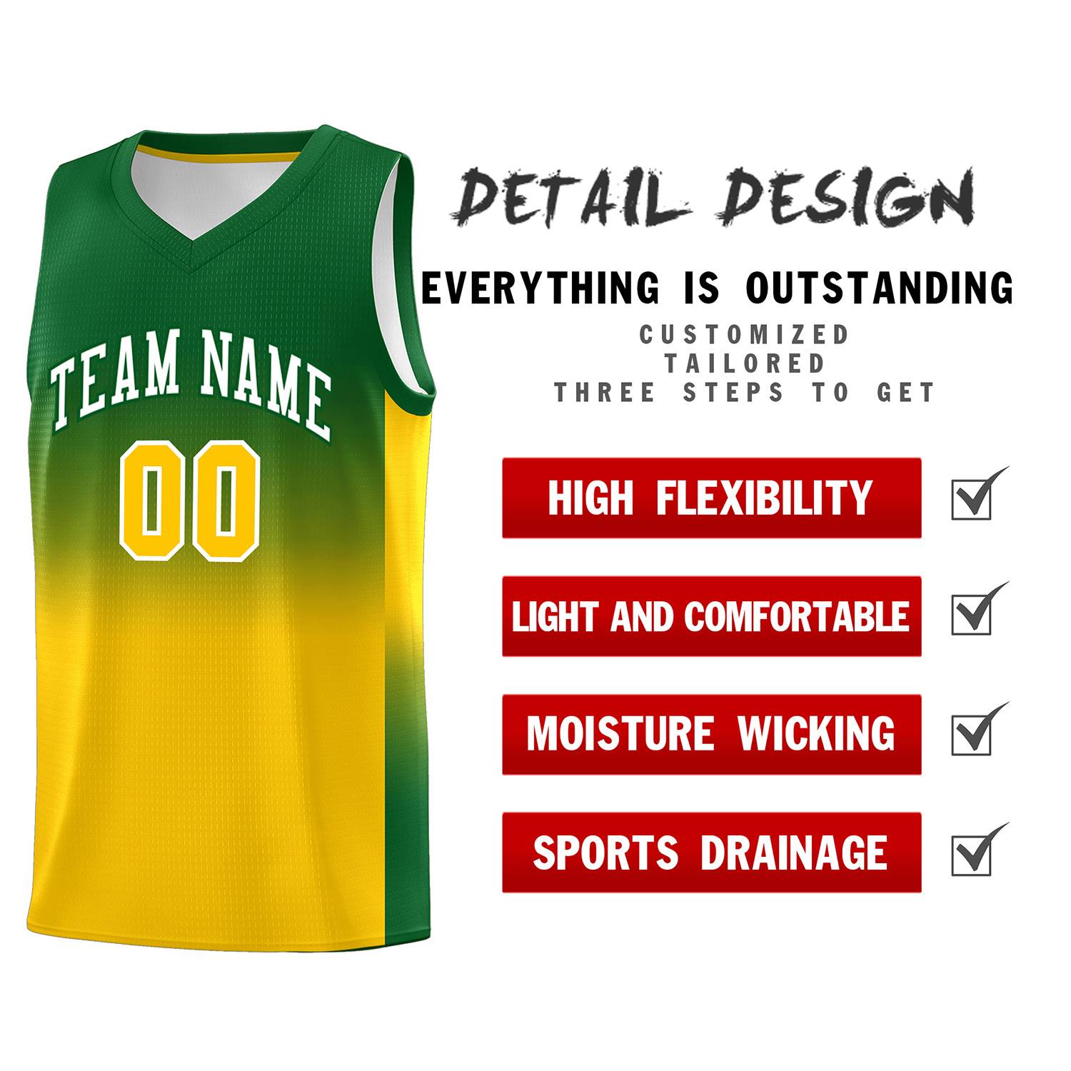 Custom Kelly Green Gold Gradient Fashion Sets Sports Uniform Basketball Jersey