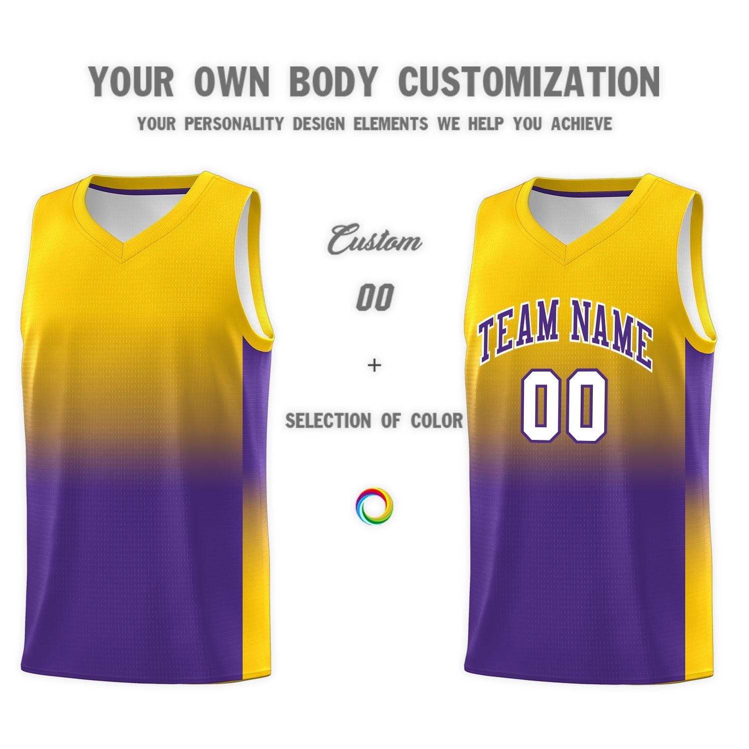 Custom Gold Purple Gradient Fashion Sets Sports Uniform Basketball Jersey