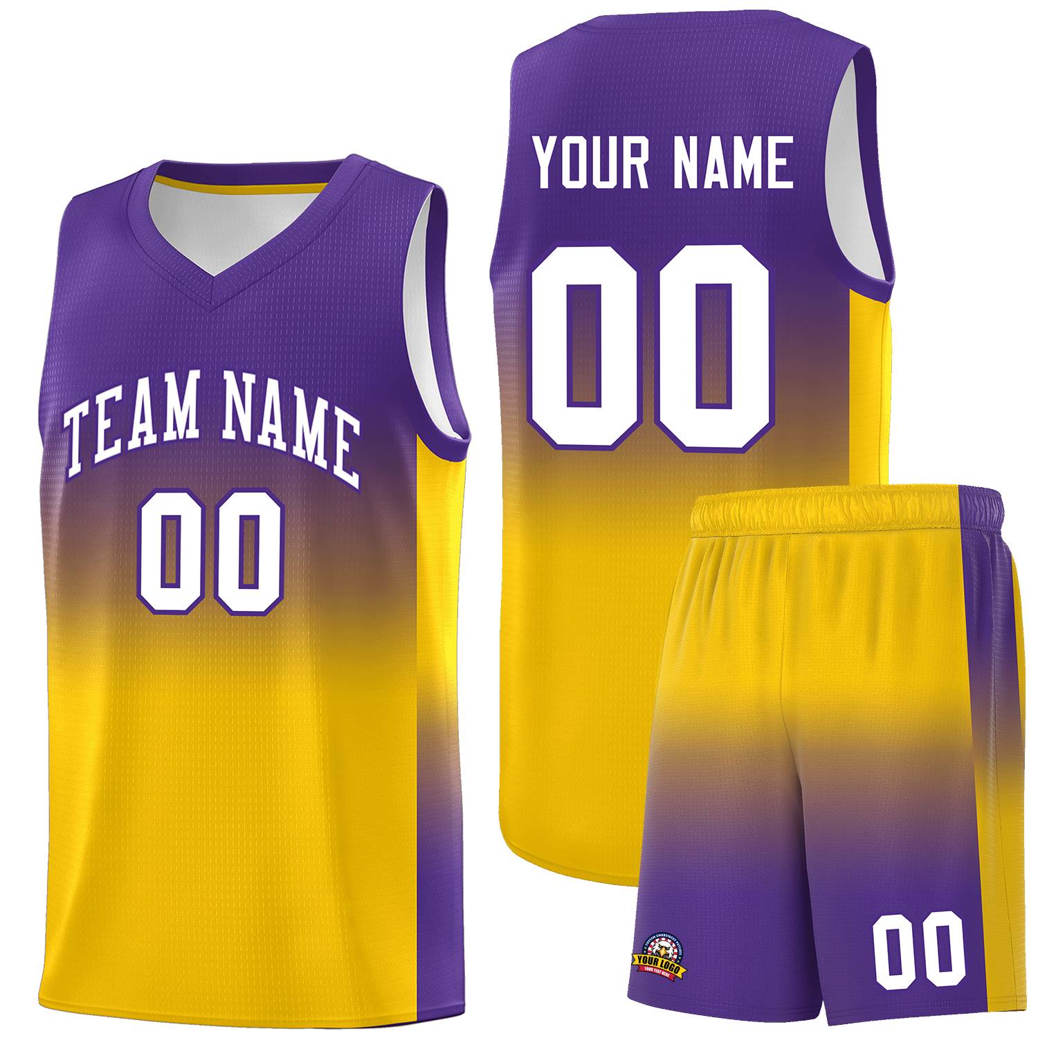 Custom Purple Gold Gradient Fashion Sets Sports Uniform Basketball Jersey