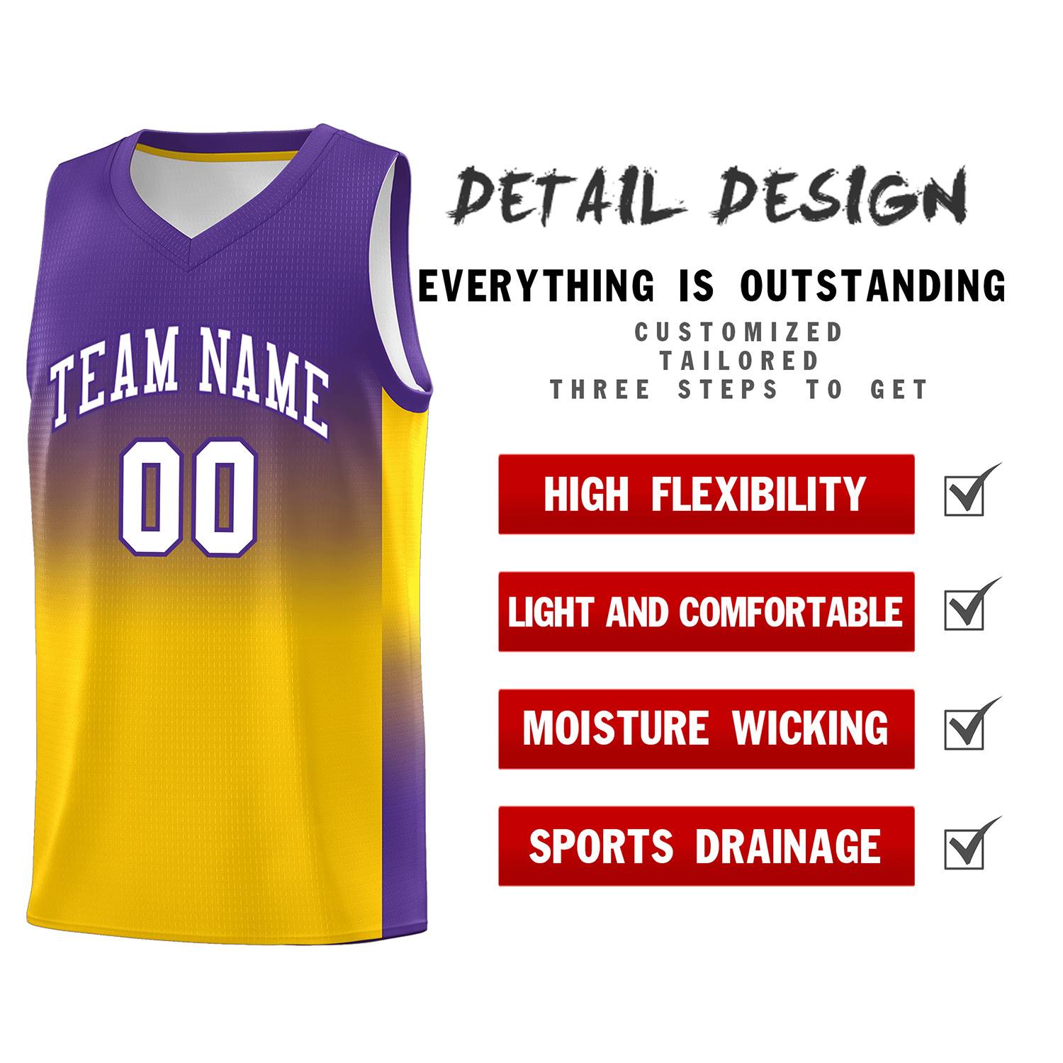 Custom Purple Gold Gradient Fashion Sets Sports Uniform Basketball Jersey