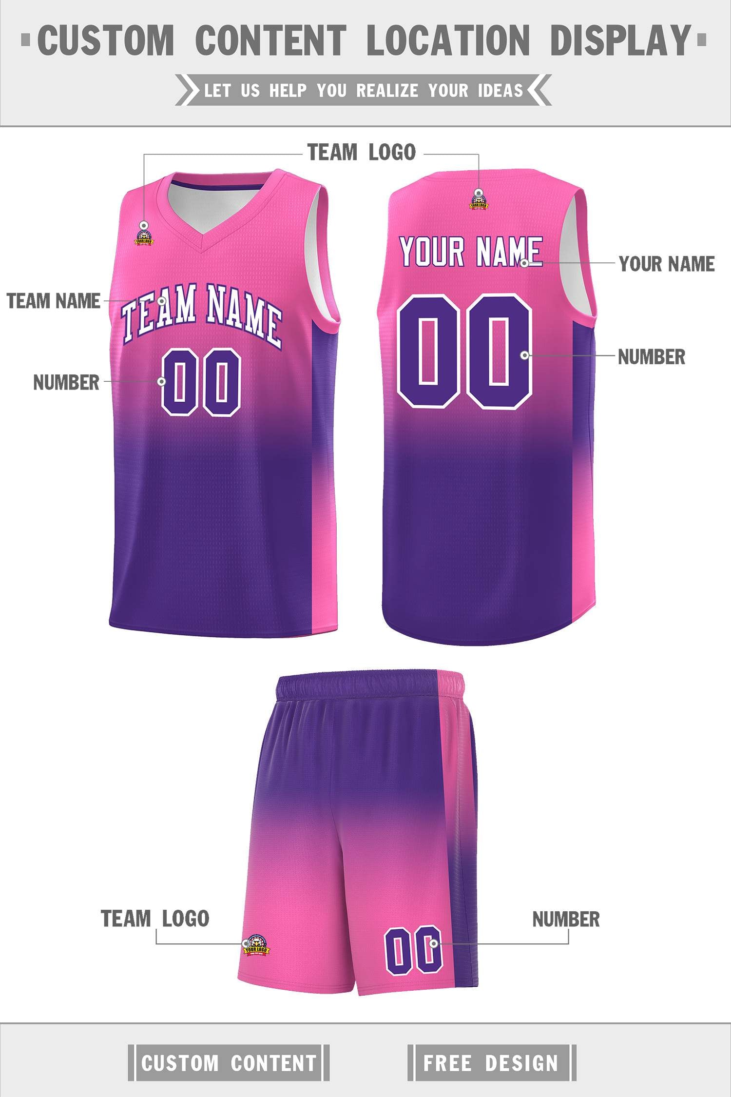 Custom Pink Purple Gradient Fashion Sets Sports Uniform Basketball Jersey